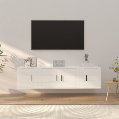 Set Mobili Porta TV 3 pz Bianco Lucido in Legno Multistrato - homemem39