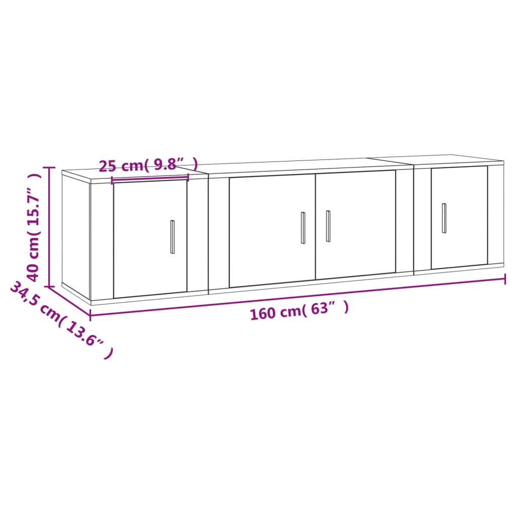 Set Mobili Porta TV 3 pz Grigio Sonoma in Legno Multistrato - homemem39