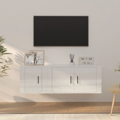 Set di Mobili Porta TV 2 pz Bianco Lucido in Legno Multistrato - homemem39