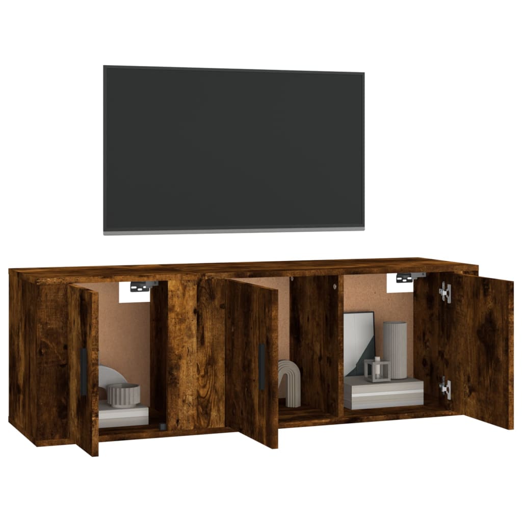 Set Mobili Porta TV 2 pz Rovere Fumo in Legno Multistrato - homemem39