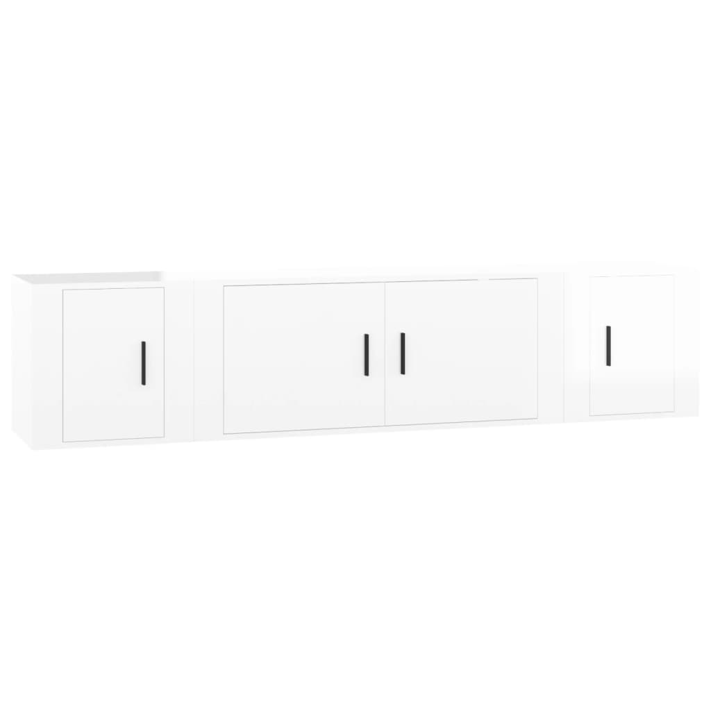 Set Mobili Porta TV 3 pz Bianco Lucido in Legno Multistrato - homemem39