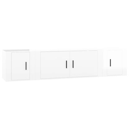 Set Mobili Porta TV 3 pz Bianco Lucido in Legno Multistrato - homemem39