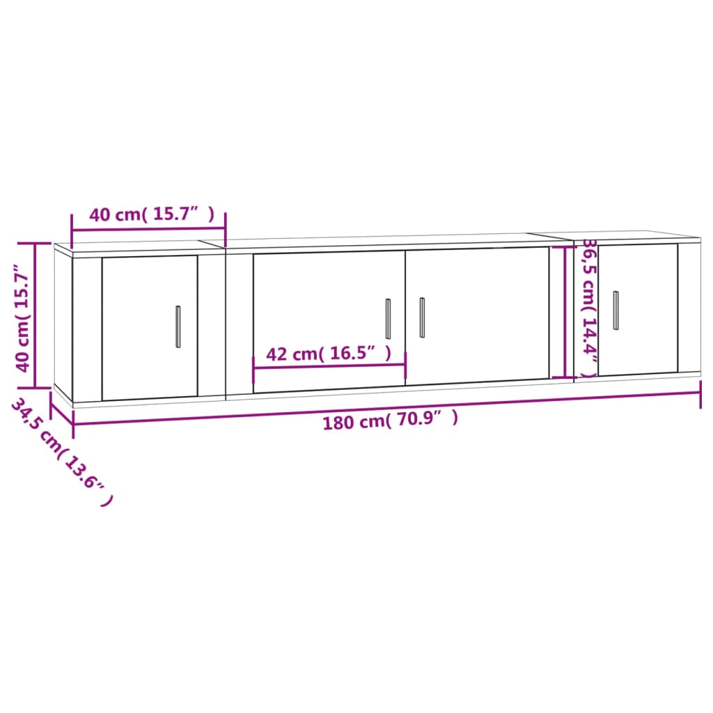 Set Mobili Porta TV 3 pz Bianco Lucido in Legno Multistrato - homemem39