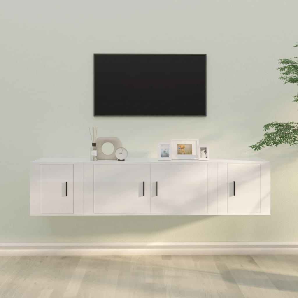 Set Mobili Porta TV 3 pz Bianco Lucido in Legno Multistrato - homemem39