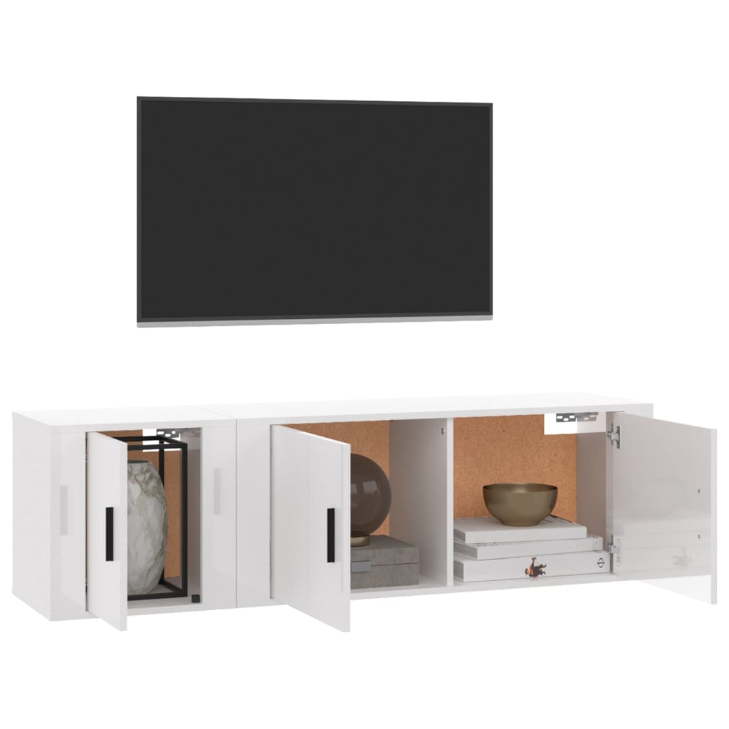 Set di Mobili Porta TV 2 pz Bianco Lucido in Legno Multistrato - homemem39