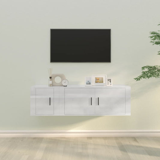 Set di Mobili Porta TV 2 pz Bianco Lucido in Legno Multistrato - homemem39