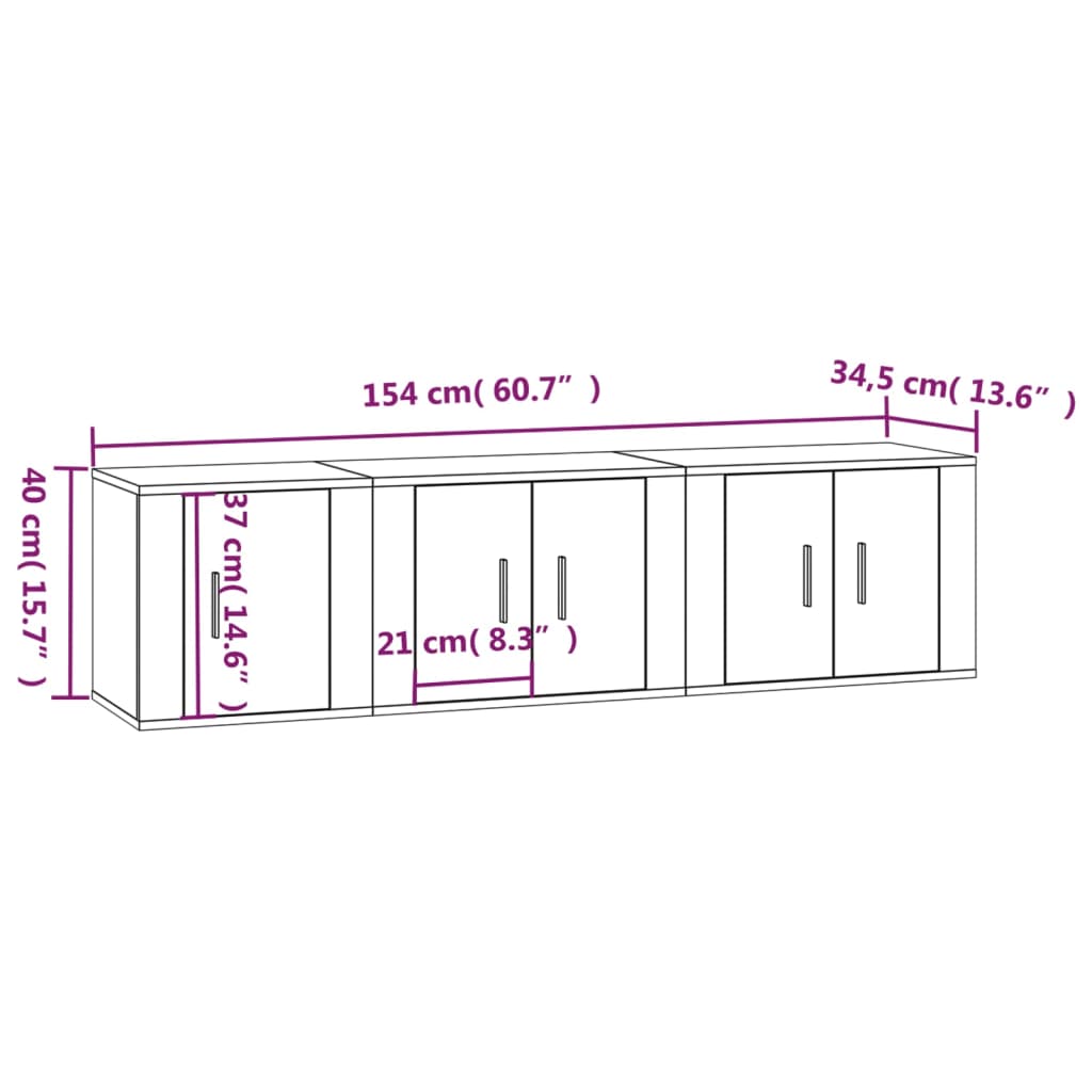 Set Mobili Porta TV 3 pz Bianco in Legno Multistrato - homemem39