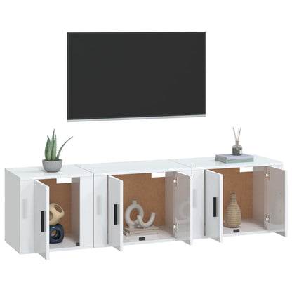 Set Mobili Porta TV 3 pz Bianco Lucido in Legno Multistrato - homemem39