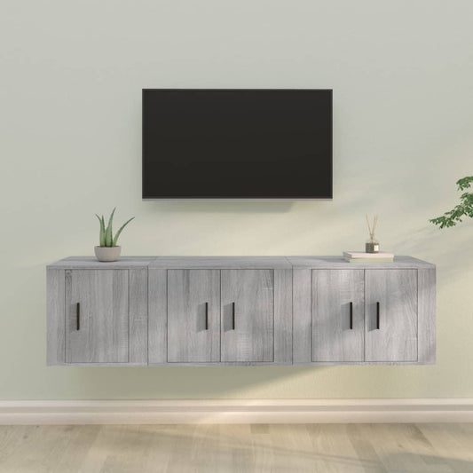 Set Mobili Porta TV 3 pz Grigio Sonoma in Legno Multistrato - homemem39