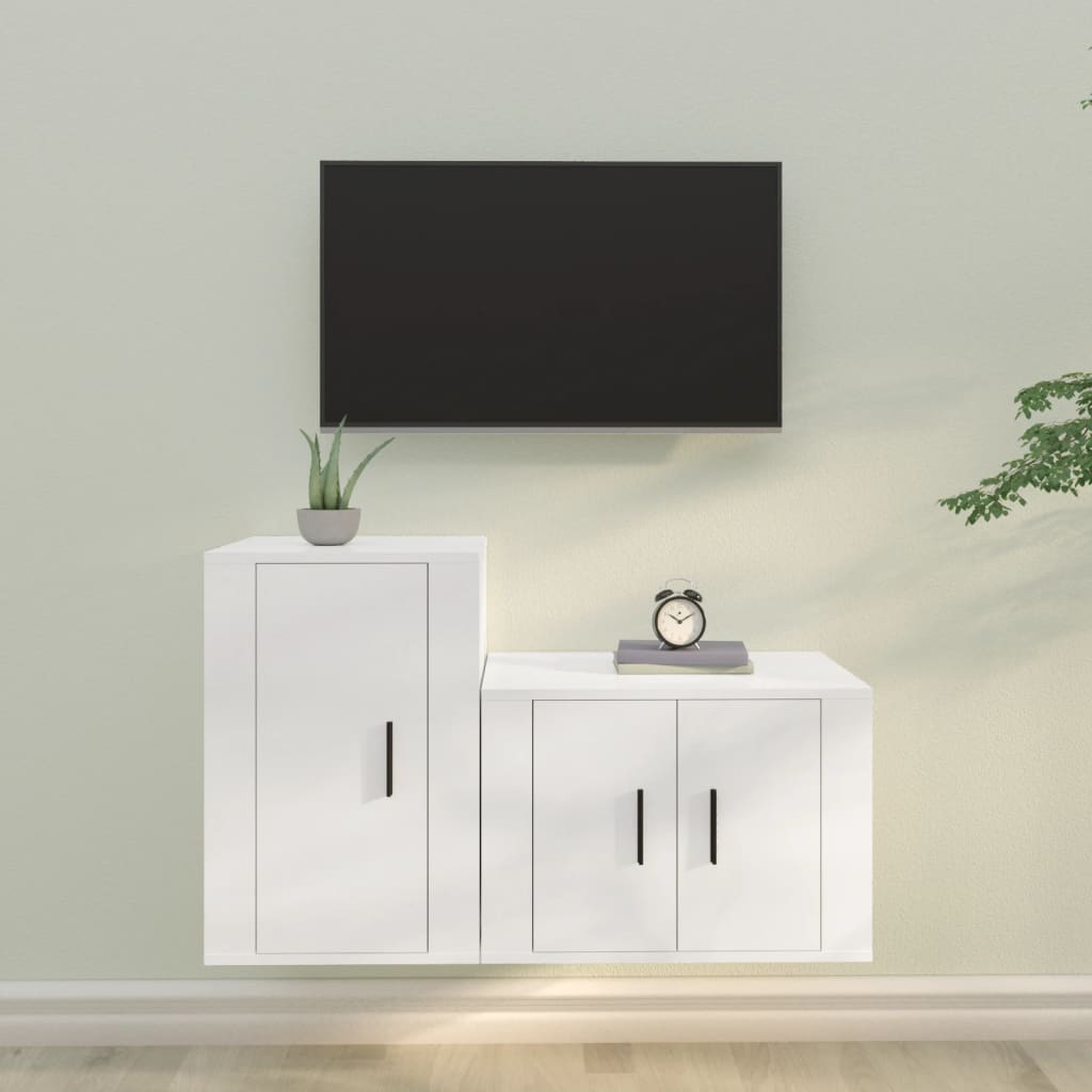 Set di Mobili Porta TV 2 pz Bianco in Legno Multistrato - homemem39