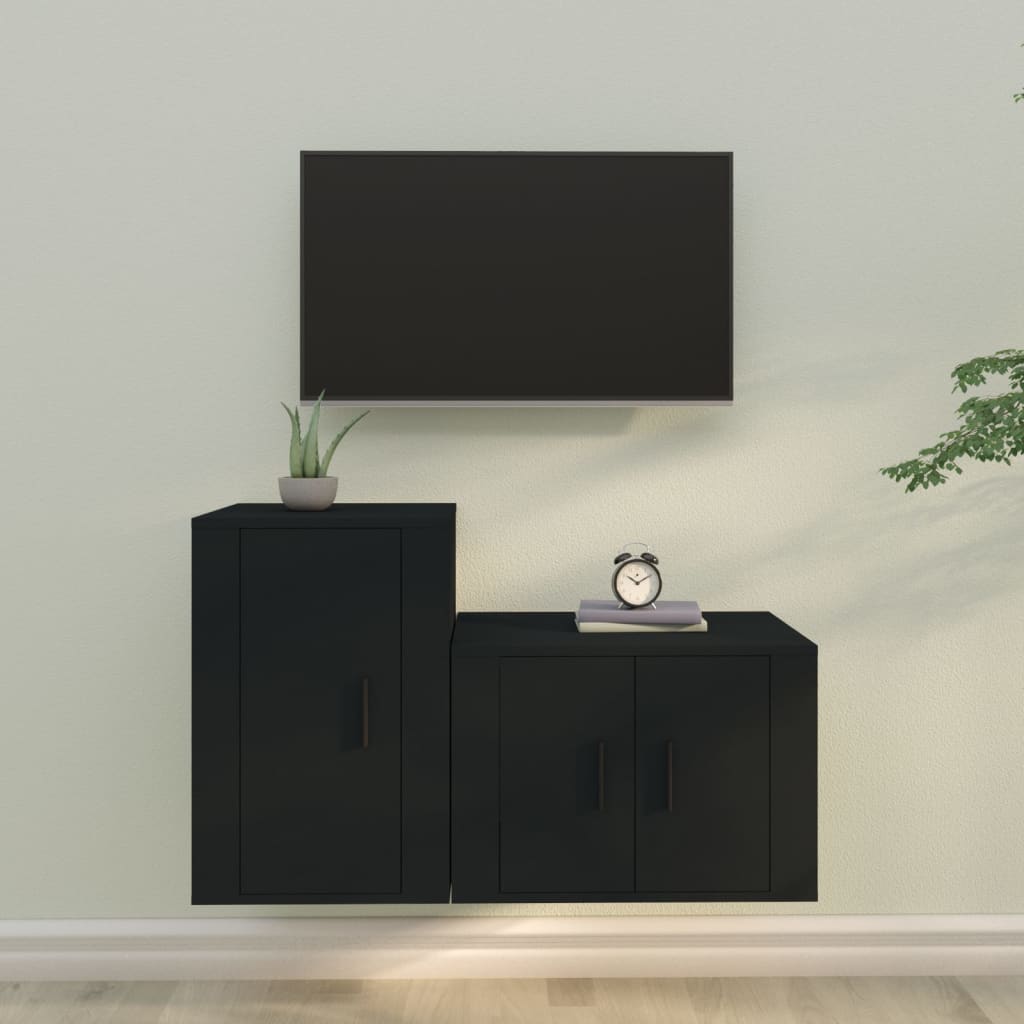 Set Mobili Porta TV 2 pz Nero in Legno Multistrato - homemem39