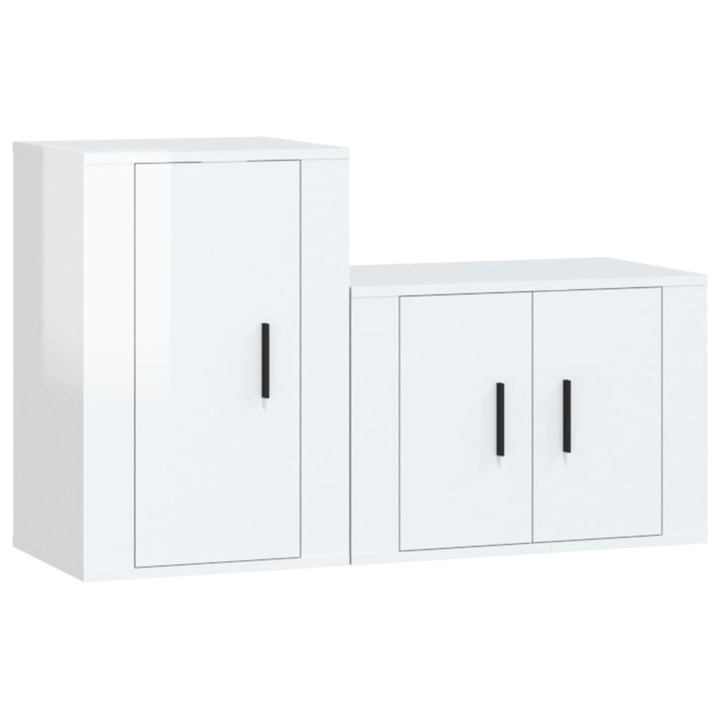 Set di Mobili Porta TV 2 pz Bianco Lucido in Legno Multistrato - homemem39