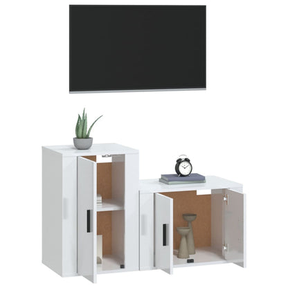 Set di Mobili Porta TV 2 pz Bianco Lucido in Legno Multistrato - homemem39