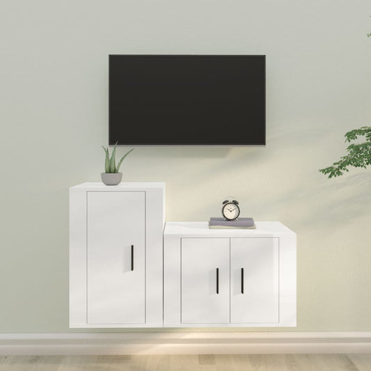 Set di Mobili Porta TV 2 pz Bianco Lucido in Legno Multistrato - homemem39