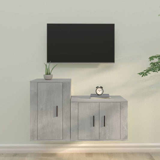 Set di Mobili Porta TV 2 pz Grigio Cemento in Legno Multistrato - homemem39