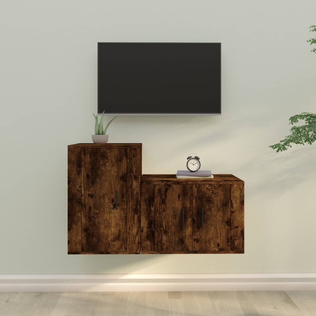 Set Mobili Porta TV 2 pz Rovere Fumo in Legno Multistrato - homemem39