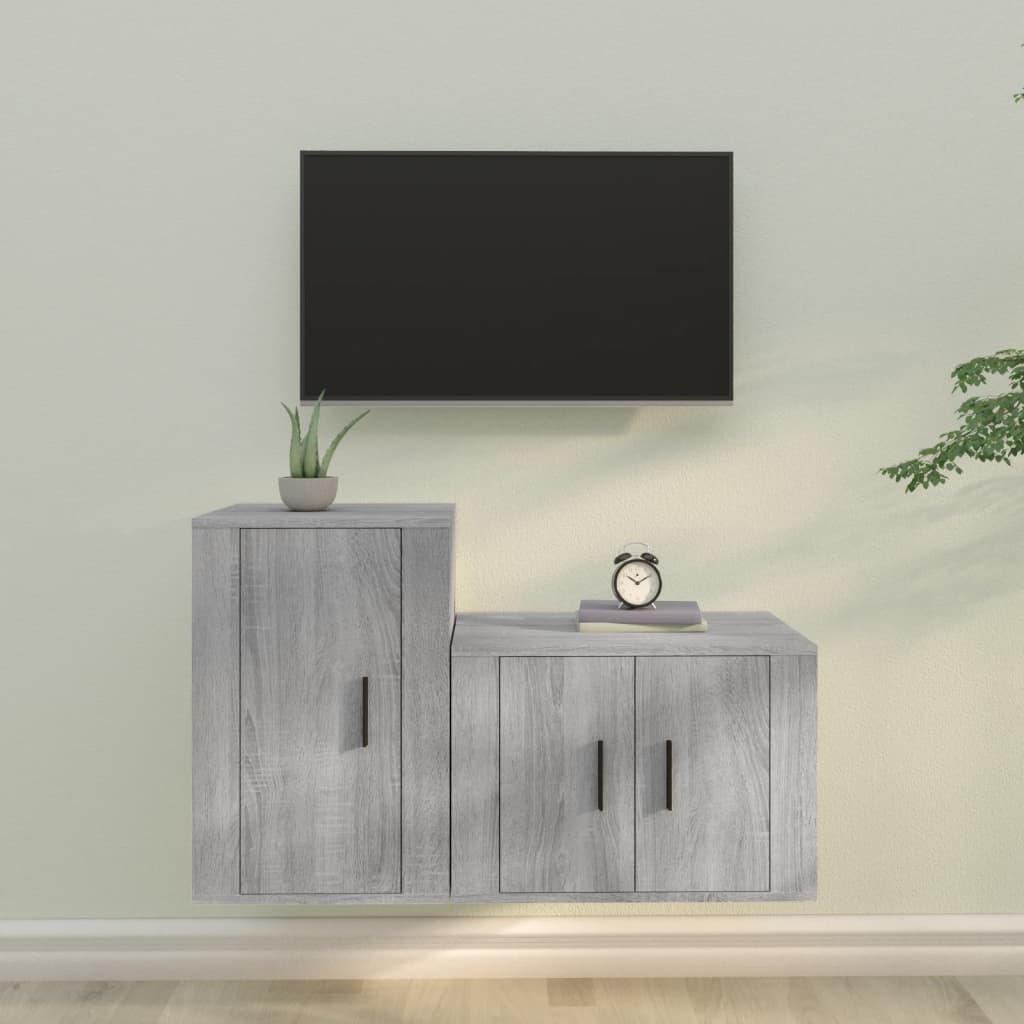 Set Mobili Porta TV 2 pz Grigio Sonoma in Legno Multistrato - homemem39