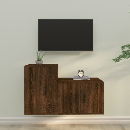 Set Mobili Porta TV 2 pz Rovere Marrone in Legno Multistrato - homemem39