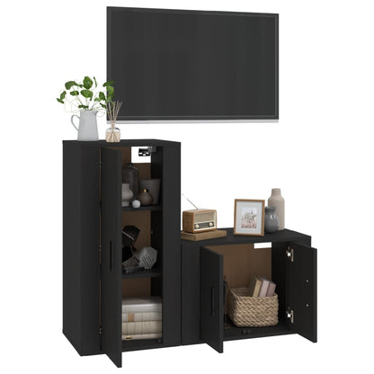 Set Mobili Porta TV 2 pz Nero in Legno Multistrato - homemem39