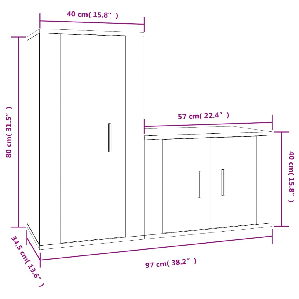 Set Mobili Porta TV 2 pz Nero in Legno Multistrato - homemem39