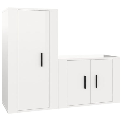 Set di Mobili Porta TV 2 pz Bianco Lucido in Legno Multistrato - homemem39