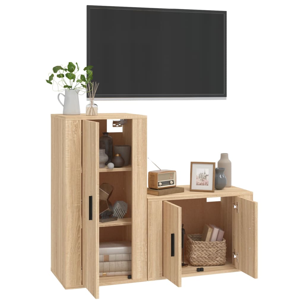 Set di Mobili Porta TV 2 pz Rovere Sonoma in Legno Multistrato - homemem39