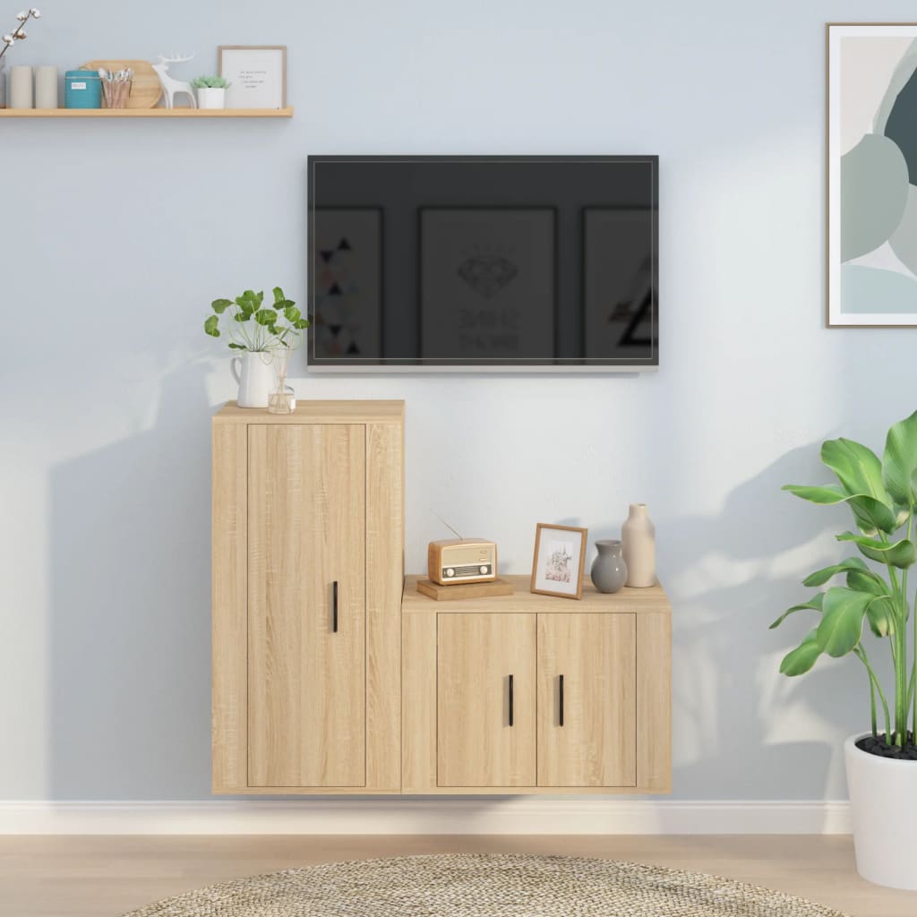 Set di Mobili Porta TV 2 pz Rovere Sonoma in Legno Multistrato - homemem39