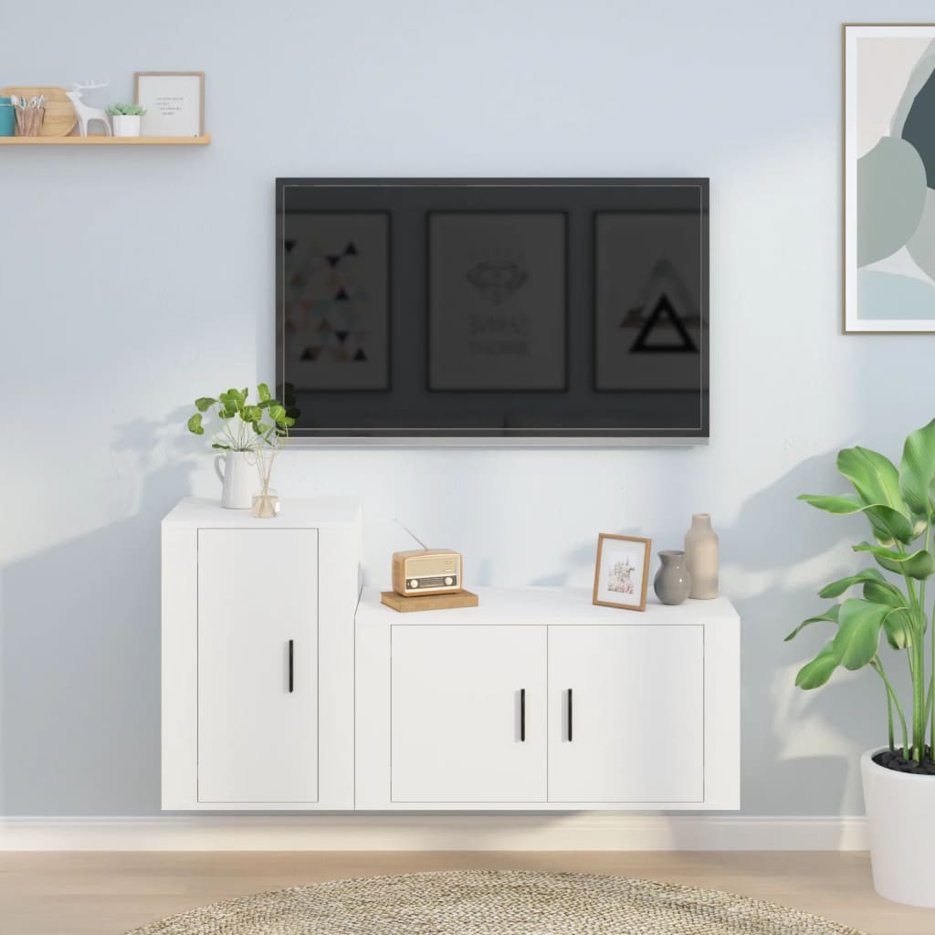 Set di Mobili Porta TV 2 pz Bianco in Legno Multistrato - homemem39