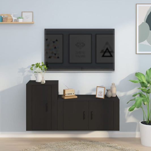 Set Mobili Porta TV 2 pz Nero in Legno Multistrato - homemem39