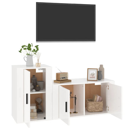 Set di Mobili Porta TV 2 pz Bianco Lucido in Legno Multistrato - homemem39