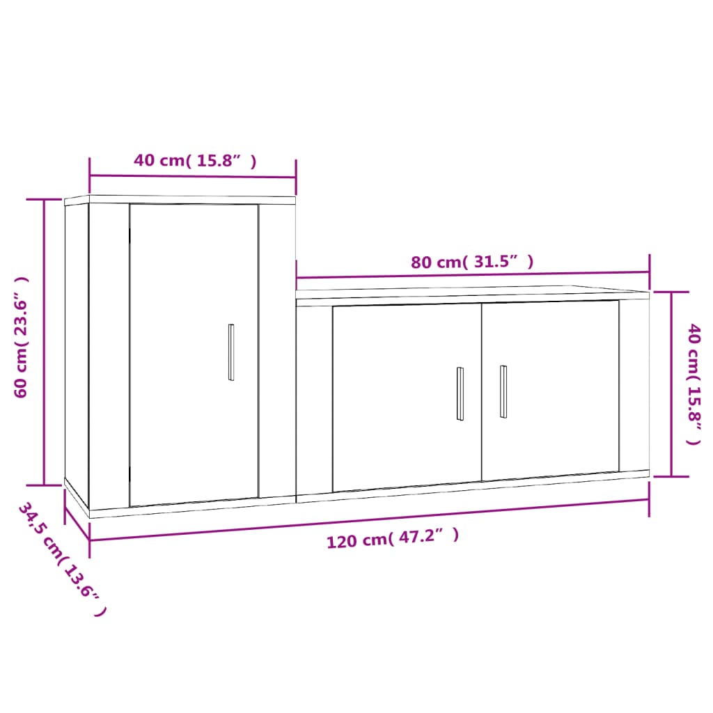 Set di Mobili Porta TV 2 pz Bianco Lucido in Legno Multistrato - homemem39