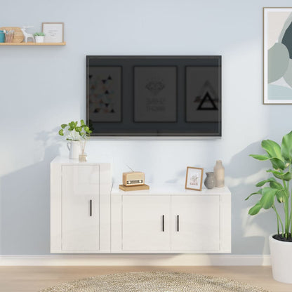 Set di Mobili Porta TV 2 pz Bianco Lucido in Legno Multistrato - homemem39