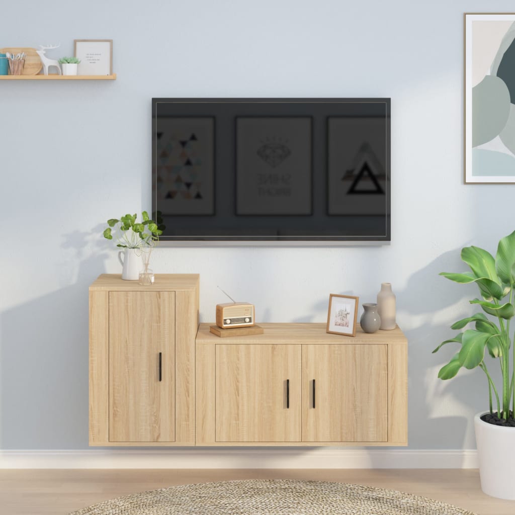 Set di Mobili Porta TV 2 pz Rovere Sonoma in Legno Multistrato - homemem39