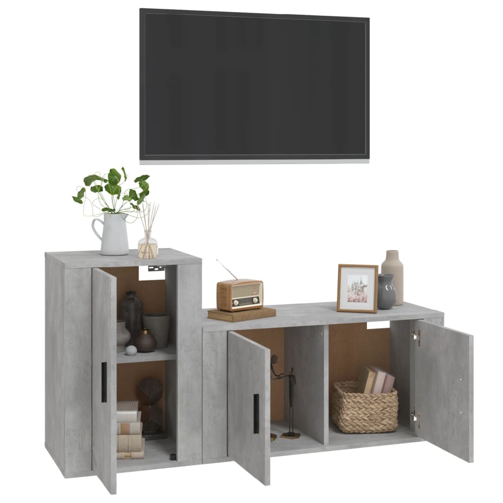 Set di Mobili Porta TV 2 pz Grigio Cemento in Legno Multistrato - homemem39