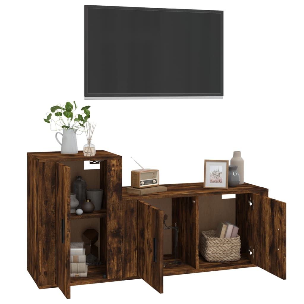 Set Mobili Porta TV 2 pz Rovere Fumo in Legno Multistrato - homemem39