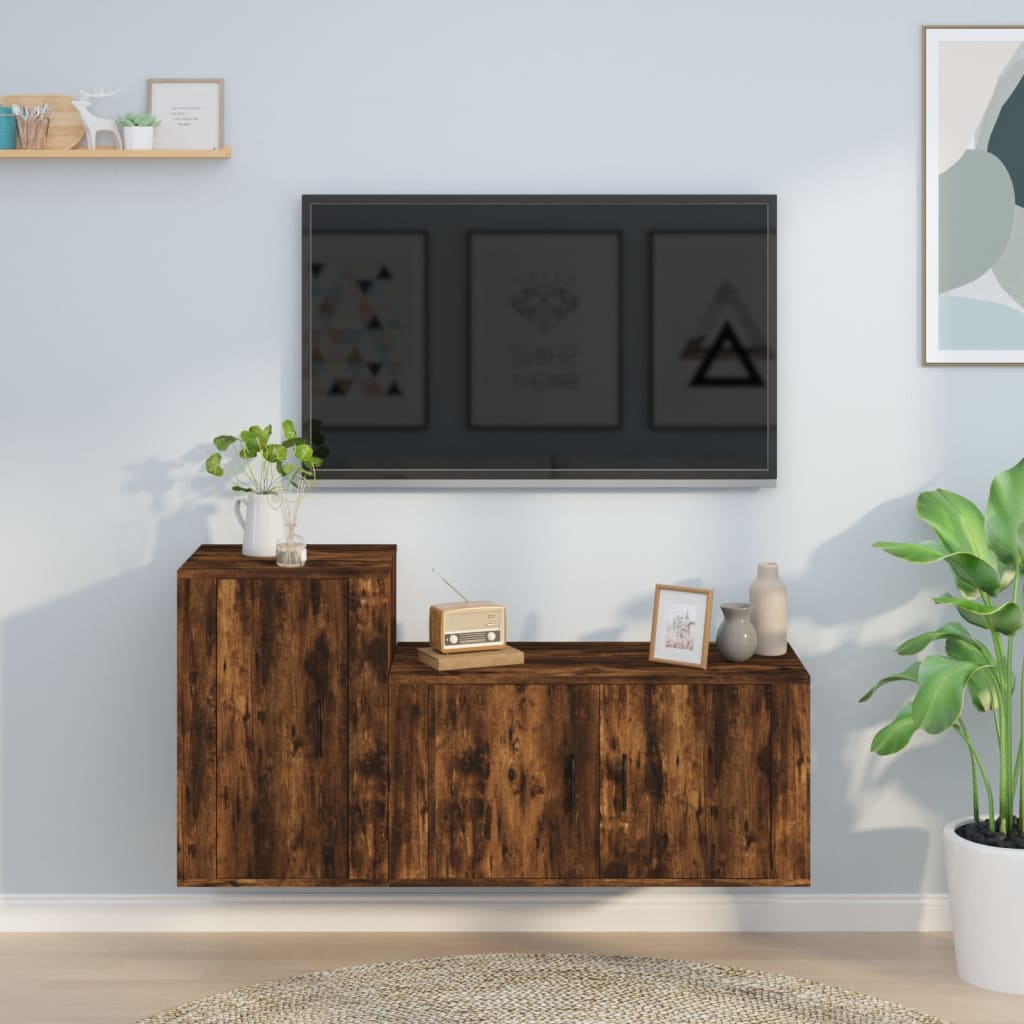 Set Mobili Porta TV 2 pz Rovere Fumo in Legno Multistrato - homemem39