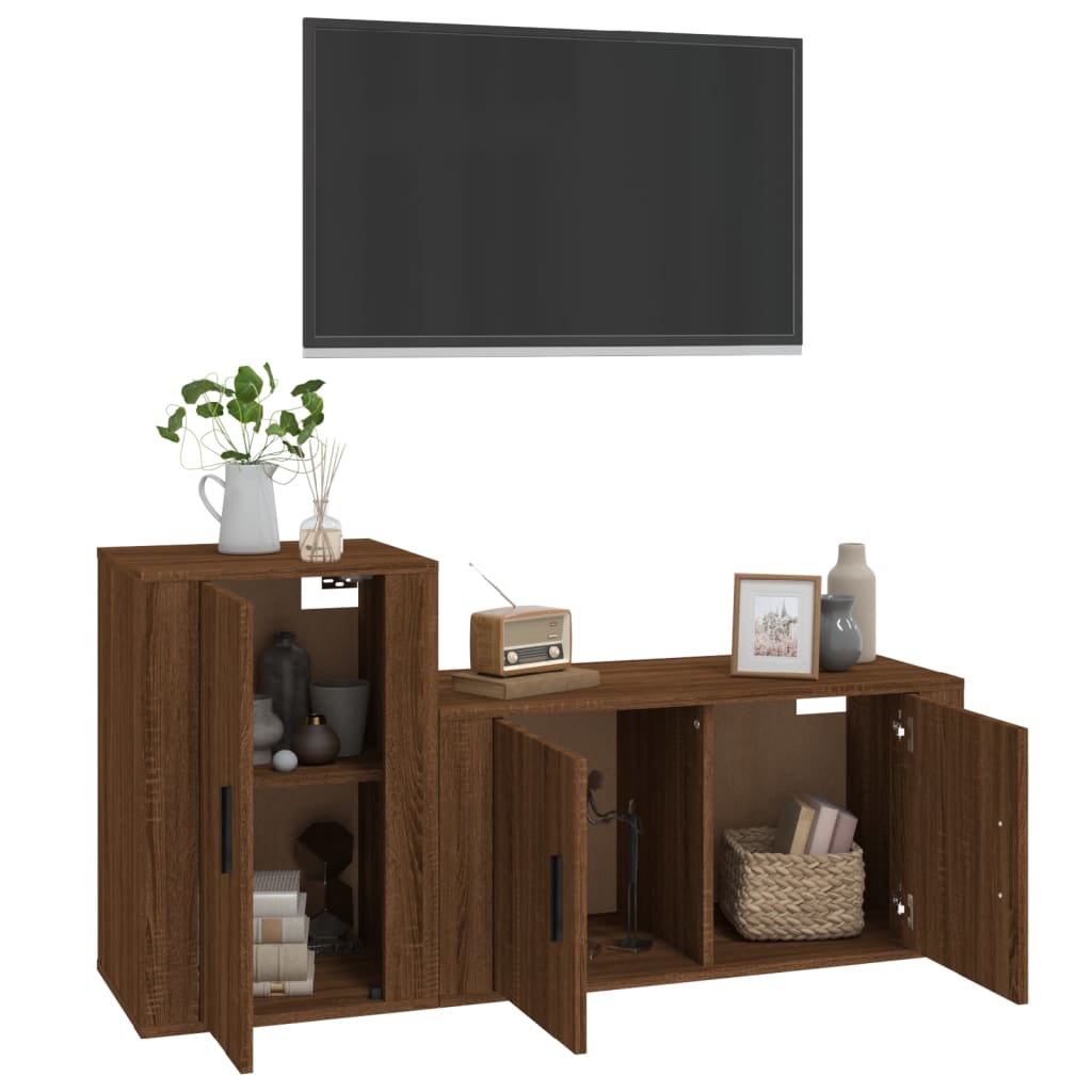 Set Mobili Porta TV 2 pz Rovere Marrone in Legno Multistrato - homemem39