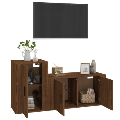 Set Mobili Porta TV 2 pz Rovere Marrone in Legno Multistrato - homemem39