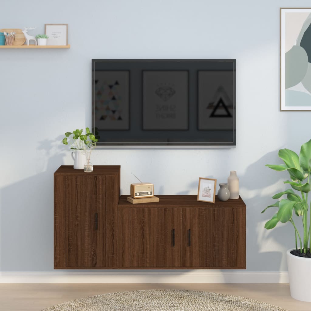 Set Mobili Porta TV 2 pz Rovere Marrone in Legno Multistrato - homemem39