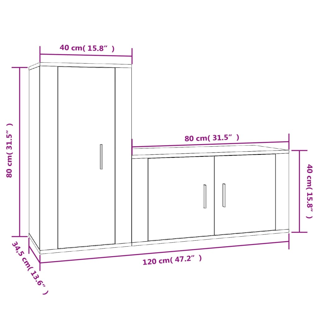 Set di Mobili Porta TV 2 pz Bianco in Legno Multistrato - homemem39