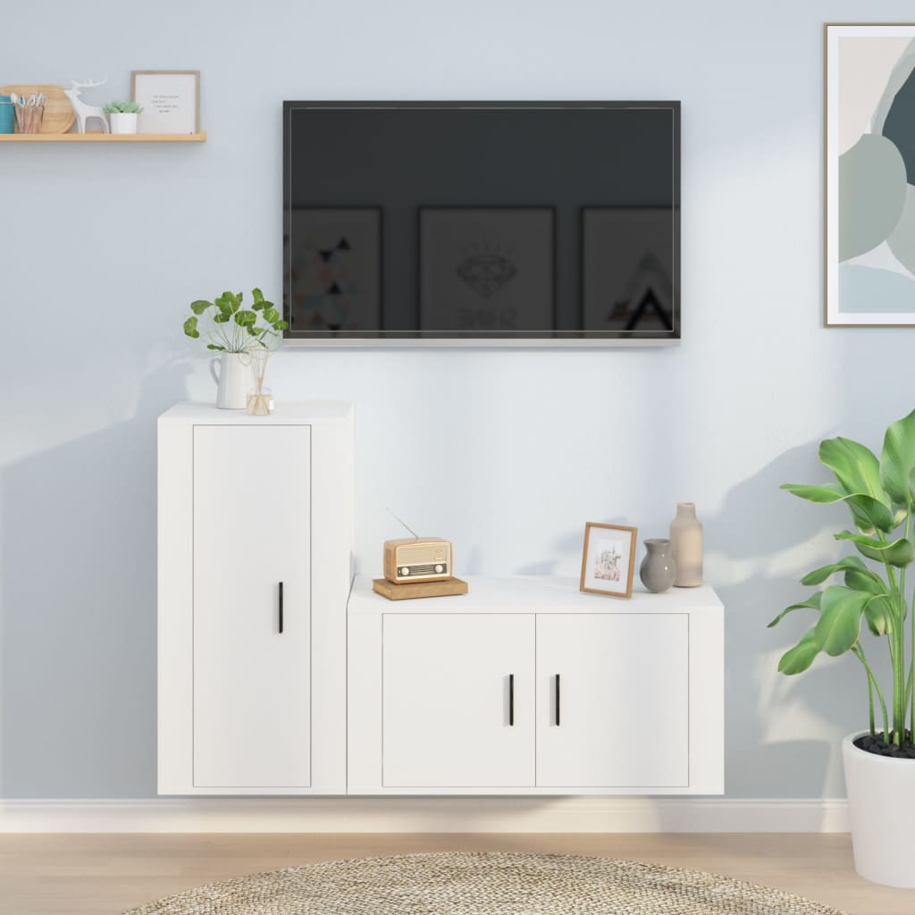 Set di Mobili Porta TV 2 pz Bianco in Legno Multistrato - homemem39