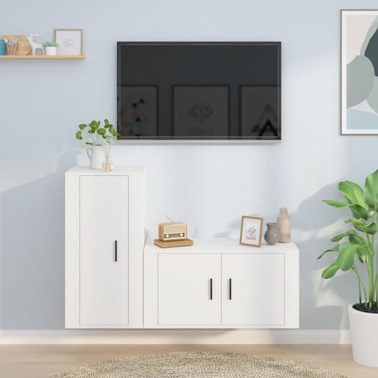 Set di Mobili Porta TV 2 pz Bianco in Legno Multistrato - homemem39