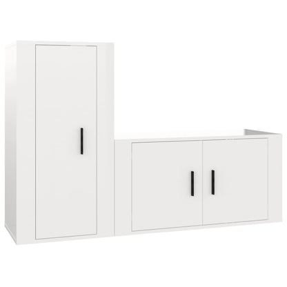 Set di Mobili Porta TV 2 pz Bianco Lucido in Legno Multistrato - homemem39