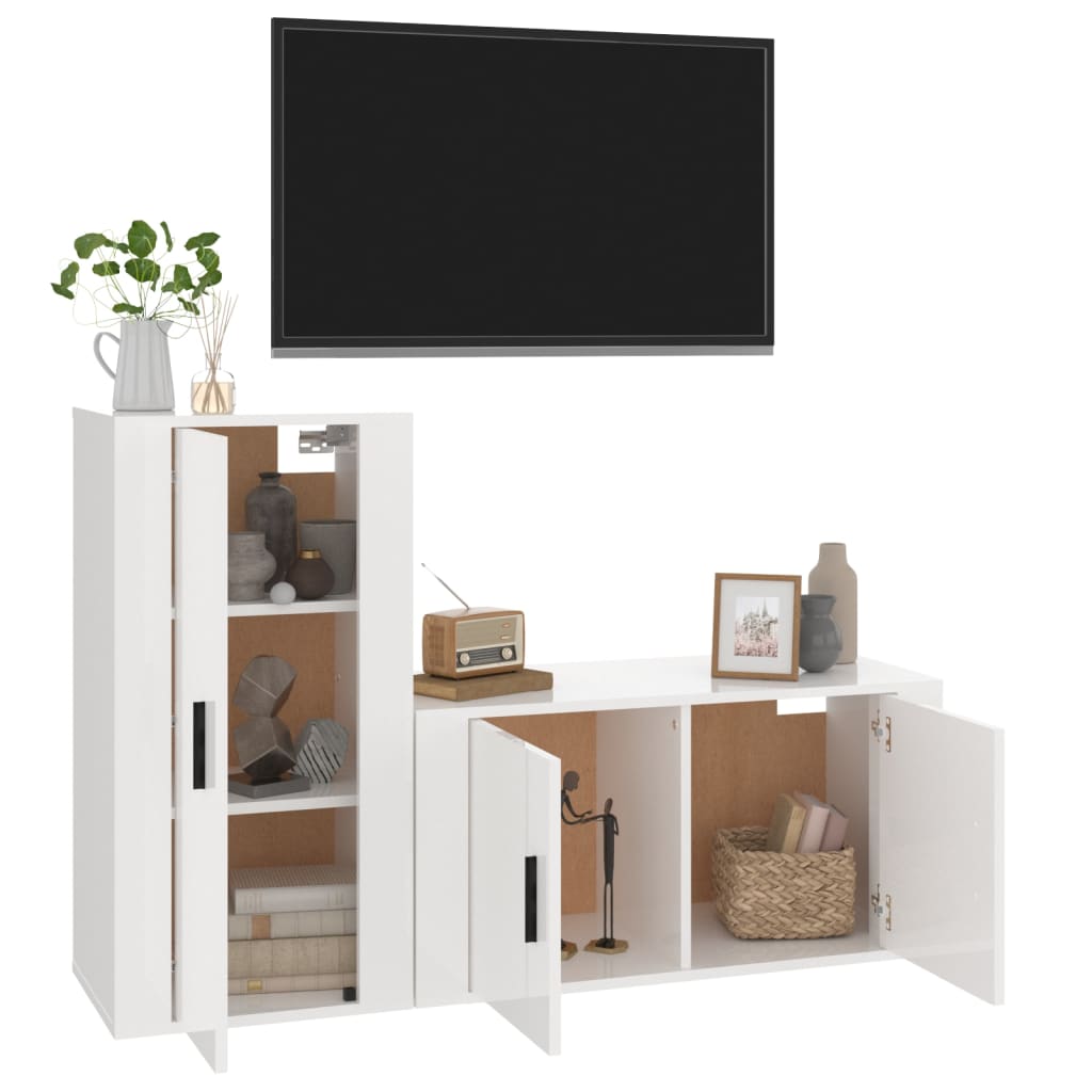 Set di Mobili Porta TV 2 pz Bianco Lucido in Legno Multistrato - homemem39