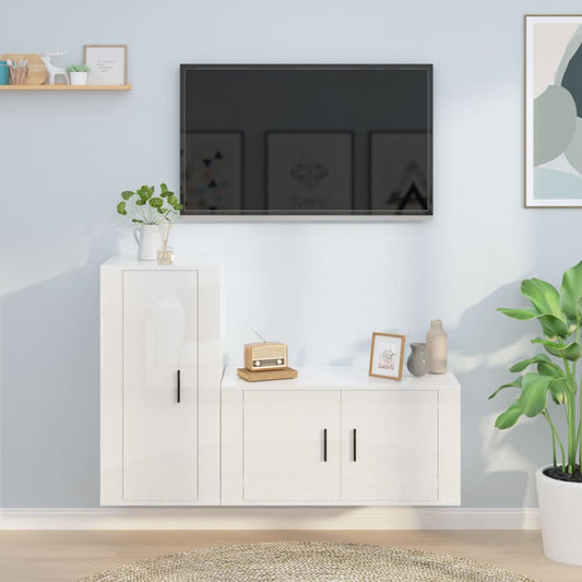 Set di Mobili Porta TV 2 pz Bianco Lucido in Legno Multistrato - homemem39