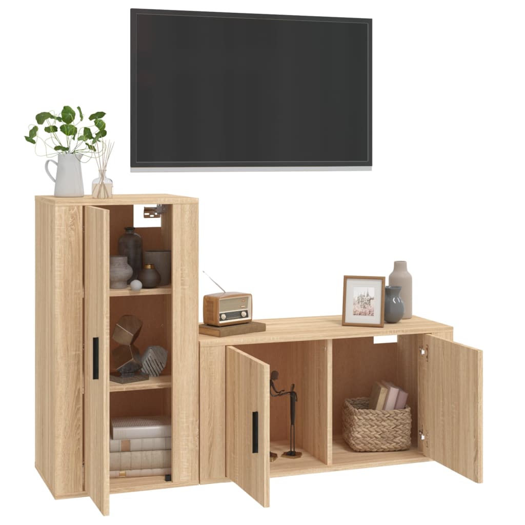 Set di Mobili Porta TV 2 pz Rovere Sonoma in Legno Multistrato - homemem39