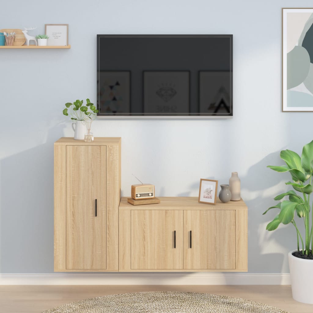 Set di Mobili Porta TV 2 pz Rovere Sonoma in Legno Multistrato - homemem39