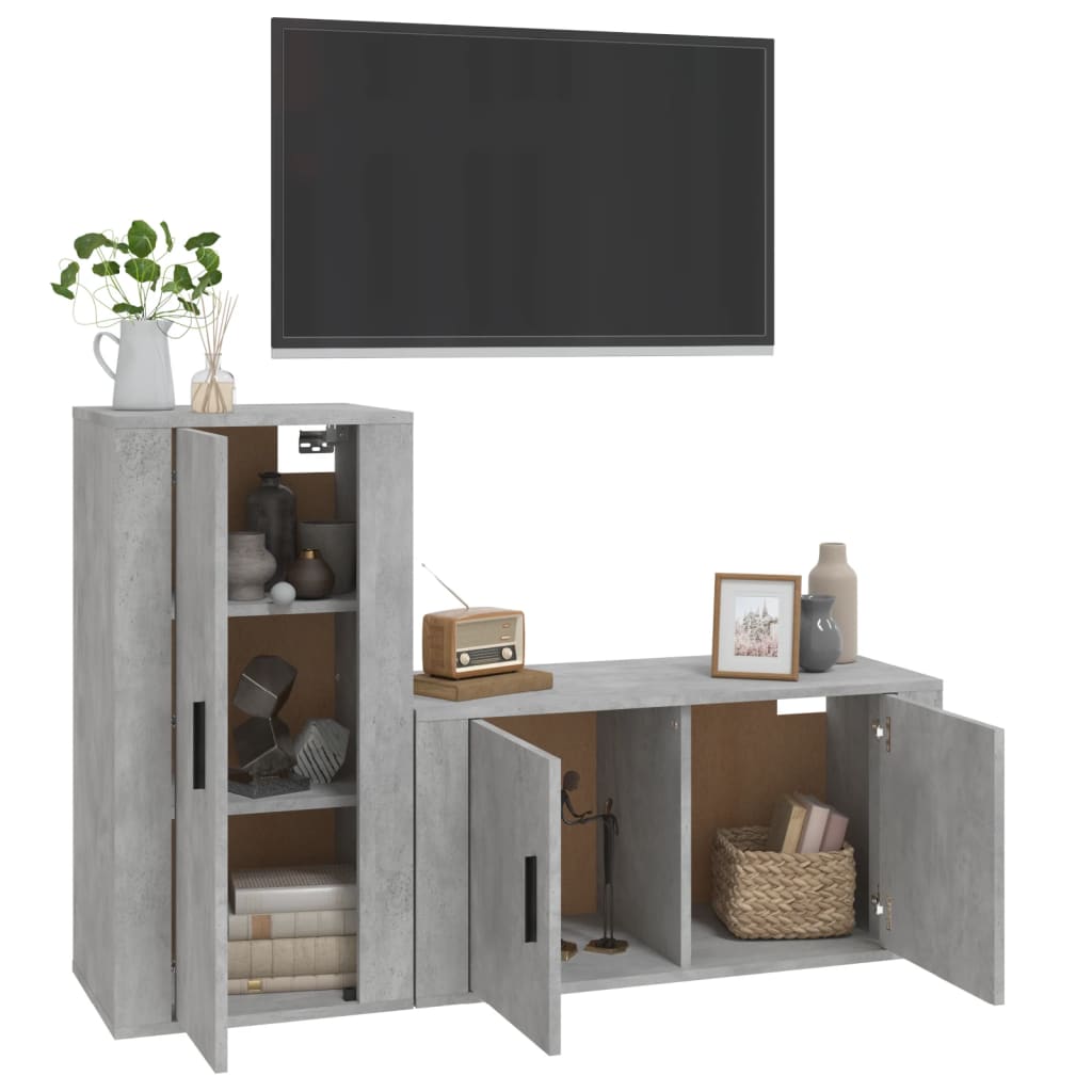 Set di Mobili Porta TV 2 pz Grigio Cemento in Legno Multistrato - homemem39