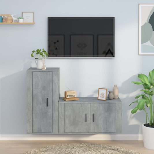 Set di Mobili Porta TV 2 pz Grigio Cemento in Legno Multistrato - homemem39