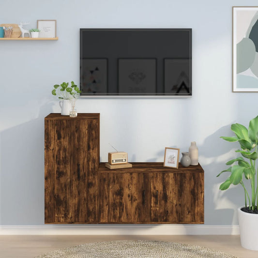 Set Mobili Porta TV 2 pz Rovere Fumo in Legno Multistrato - homemem39